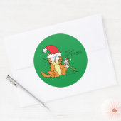 Cat Funny Christmas Cartoon Niedlich Mouse Runder Aufkleber (Umschlag)