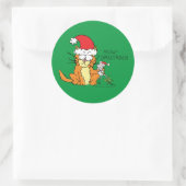 Cat Funny Christmas Cartoon Niedlich Mouse Runder Aufkleber (Tasche)