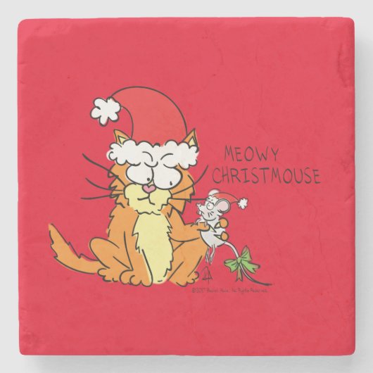 Cat Funny Christmas Cartoon Niedlich Mouse Steinuntersetzer (Vorderseite)