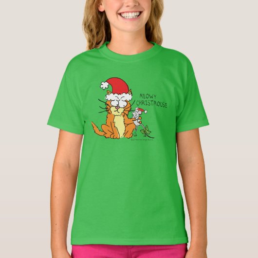 Cat Funny Christmas Cartoon Niedlich Mouse T-Shirt (Vorderseite)