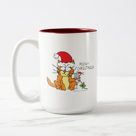 Cat Funny Christmas Cartoon Niedlich Mouse Zweifarbige Tasse (Links)