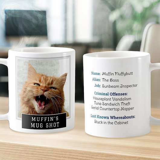Cat Funny Novelty Mugshot Personalisiert Foto Text Kaffeetasse