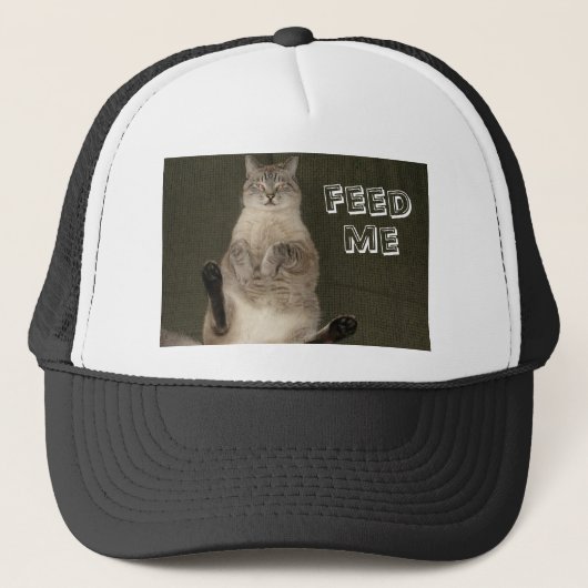 Cat "FÜTTRE ME" Hat Truckerkappe (Vorderseite)