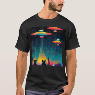 Cat Galaxy Ufo Cats Funny Cat Alien Invasion T-Shirt