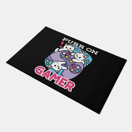 Cat Gamer Design - Purer On Gamer Joystick Art Fußmatte (Schrägansicht)