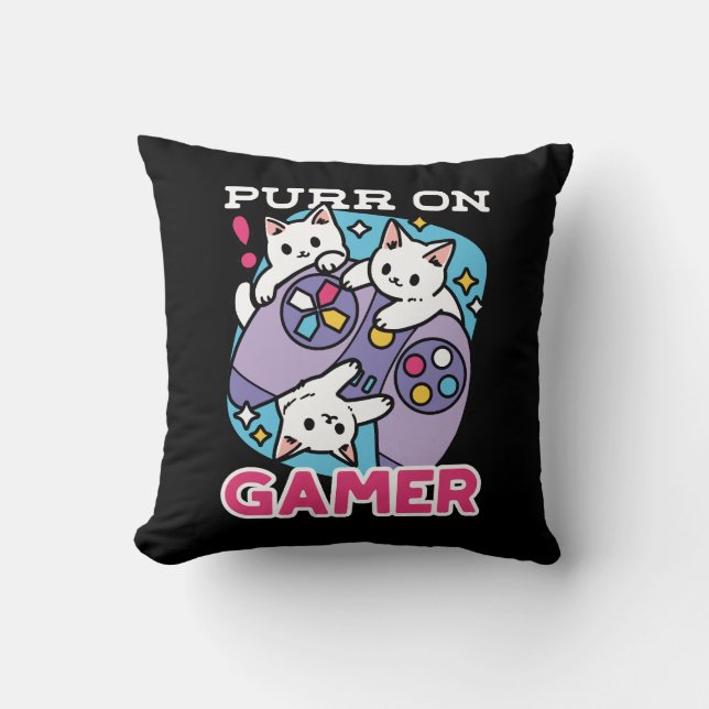 Cat Gamer Design - Purer On Gamer Joystick Art Kissen (Vorderseite)