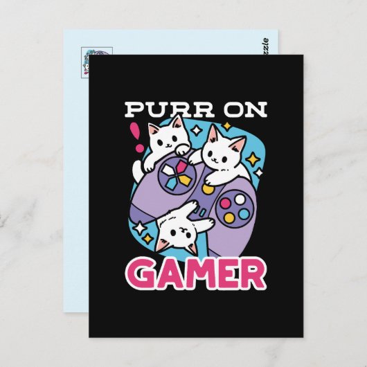 Cat Gamer Design - Purer On Gamer Joystick Art Postkarte (Vorne/Hinten)