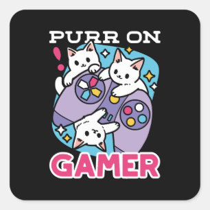 Cat Gamer Design - Purer On Gamer Joystick Art Quadratischer Aufkleber