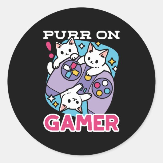 Cat Gamer Design - Purer On Gamer Joystick Art Runder Aufkleber (Vorderseite)