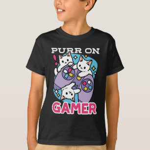 Cat Gamer Design - Purer On Gamer Joystick Art T-Shirt