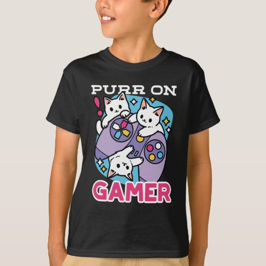 Cat Gamer Design - Purer On Gamer Joystick Art T-Shirt (Vorderseite)