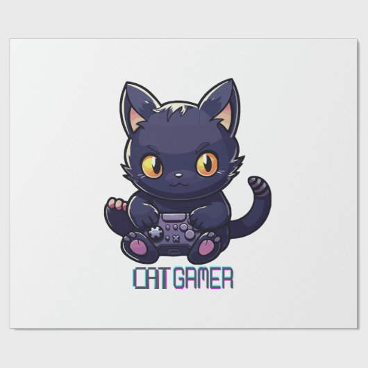 Cat Gamer Geschenkpapier (Flach)
