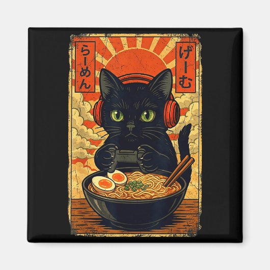 Cat Gamer Men Anime Kawaii Funny Gaming Headset Ca Magnet (Vorne)