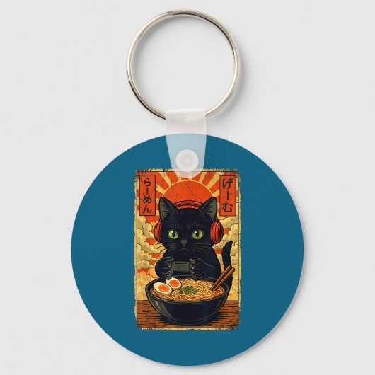 Cat Gamer Men Anime Kawaii Funny Gaming Headset Ca Schlüsselanhänger (Vorderseite)