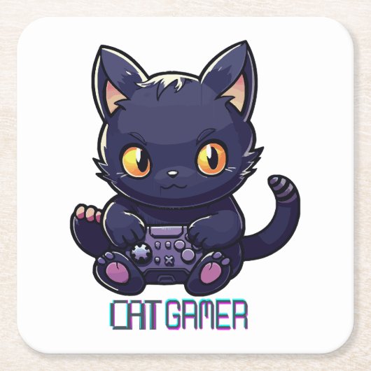 Cat Gamer Rechteckiger Pappuntersetzer (Vorderseite)