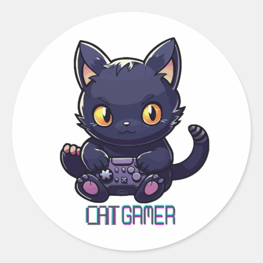 Cat Gamer Runder Aufkleber (Vorderseite)