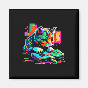 Cat Gaming 8-Bit Gaming Cat Pixel Art Gamer Kitten Magnet