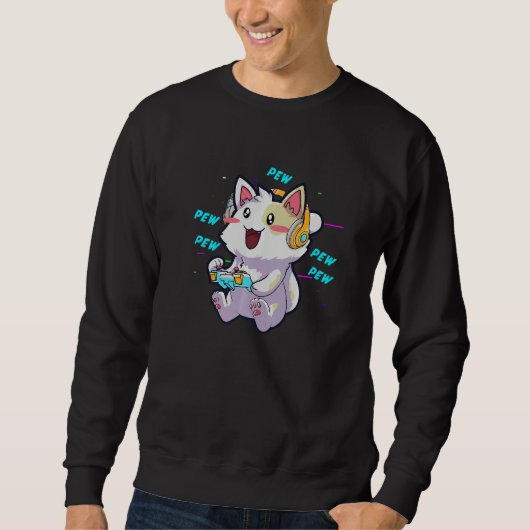 Cat Gaming Video Games Nerd Girl Sweatshirt (Vorderseite)
