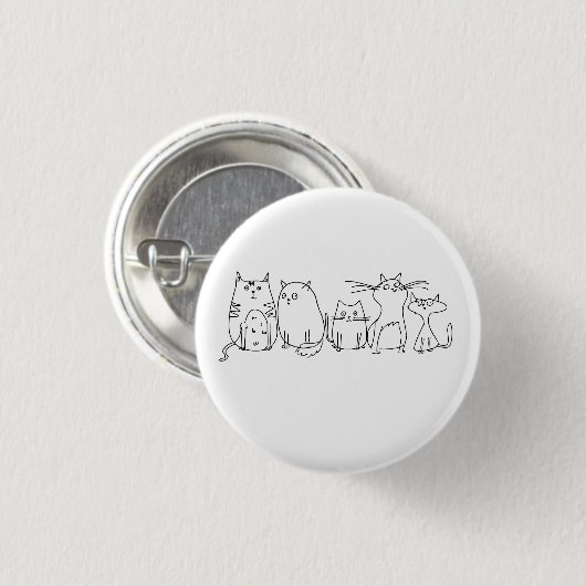 Cat Gang Line Art Cartoon Illustration Button (Vorne & Hinten)