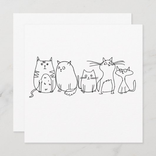Cat Gang Line Art Cartoon Illustration Einladung (Vorne/Hinten)