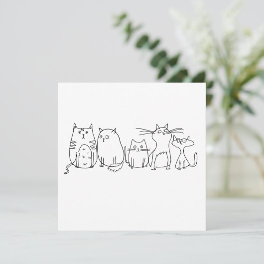 Cat Gang Line Art Cartoon Illustration Einladung (Stehend Vorderseite)