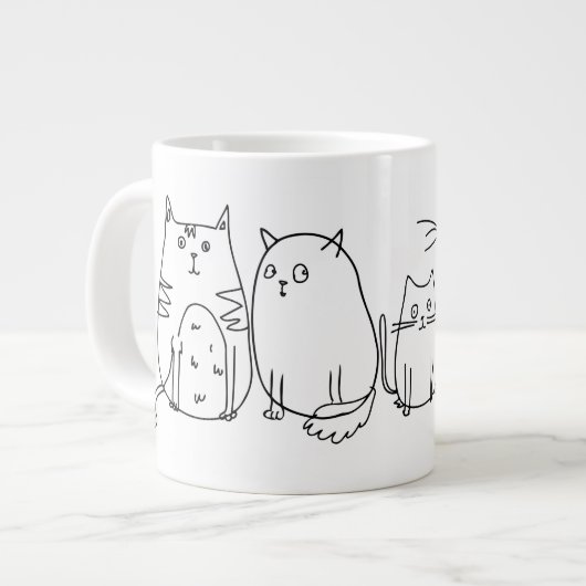 Cat Gang Line Art Cartoon Illustration Jumbo-Tasse (Vorderseite Links)