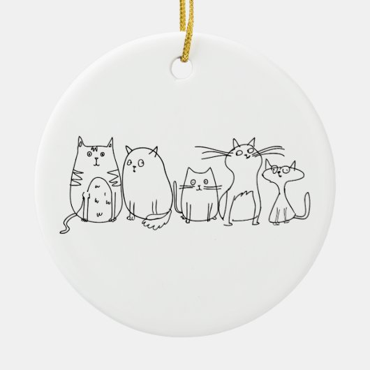 Cat Gang Line Art Cartoon Illustration Keramik Ornament (Vorne)