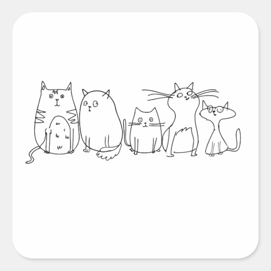 Cat Gang Line Art Cartoon Illustration Quadratischer Aufkleber (Vorderseite)