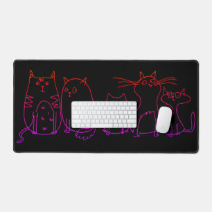Cat Gang Line Art Cartoon Illustration Schreibtischunterlage