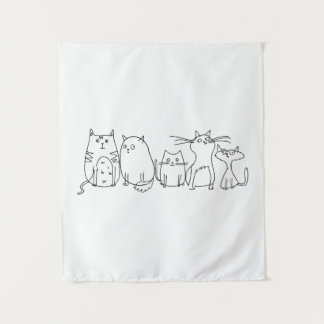 Cat Gang Line Art Cartoon Illustration Wandteppich