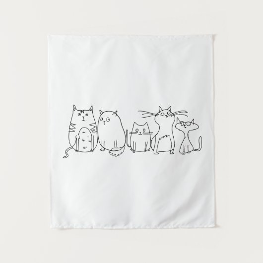 Cat Gang Line Art Cartoon Illustration Wandteppich (Vorderseite)