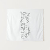 Cat Gang Line Art Cartoon Illustration Wandteppich (Vorderseite (Horizontal))