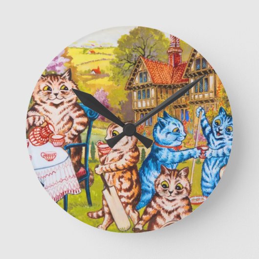 Cat Garden Party Runde Wanduhr (Vorderseite)