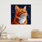Cat Gazing bei einem Sternenkosmischen Nachthimmel Poster (Küche)