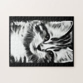Cat gazing in black and white kitty voices puzzle (Horizontal)