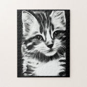 Cat gazing in black and white kitty voices puzzle (Vertikal)