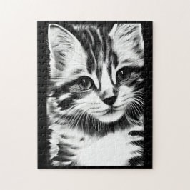 Cat gazing in black and white kitty voices puzzle