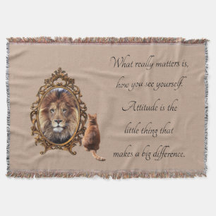 Cat Gazing Mirror Lion Inspiration Text Vintag Decke