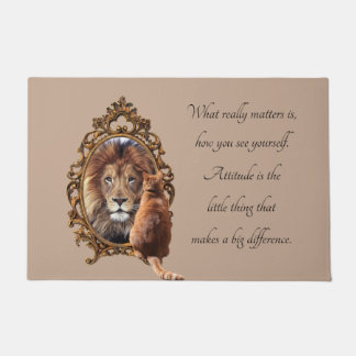 Cat Gazing Mirror Lion Inspiration Text Vintag Fußmatte