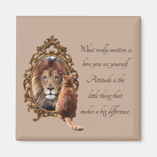 Cat Gazing Mirror Lion Inspiration Text Vintag Magnet