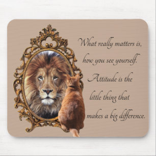 Cat Gazing Mirror Lion Inspiration Text Vintag Mousepad