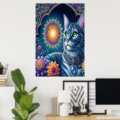Cat Gazing Under a Starry Sky um Mitternacht Poster (Heimbüro)