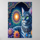 Cat Gazing Under a Starry Sky um Mitternacht Poster (Vorne)