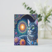 Cat Gazing Under a Starry Sky um Mitternacht Postkarte (Stehend Vorderseite)