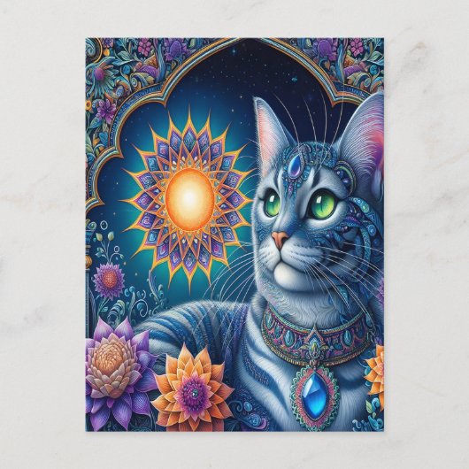 Cat Gazing Under a Starry Sky um Mitternacht Postkarte (Vorderseite)