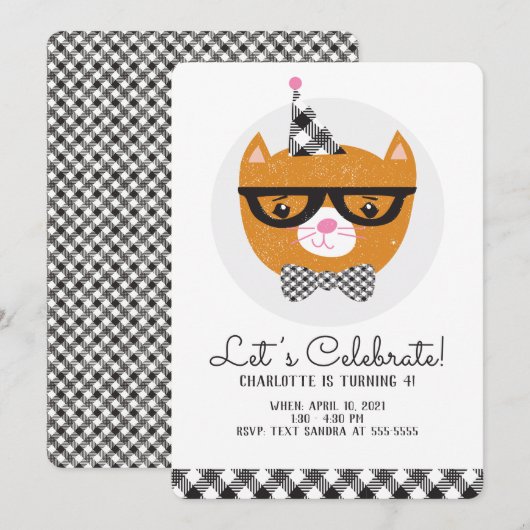 Cat-Geburtstagseinladung Einladung (Vorne/Hinten)