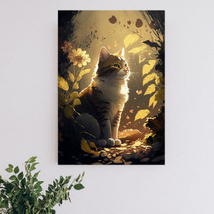 Cat Genießen Sie den Sonnenschein im Garten der Bl Poster