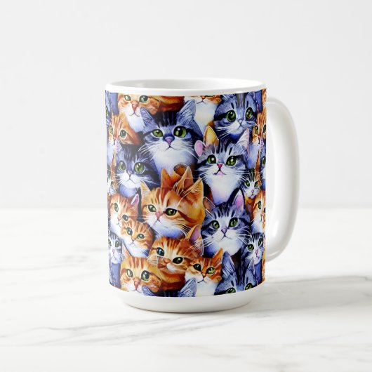 Cat-Gesichter drucken Collage nahtlos Muster Tier Kaffeetasse (VorderseiteRechts)