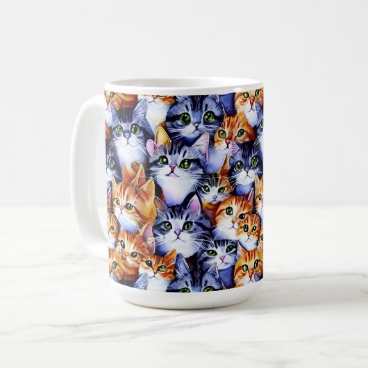 Cat-Gesichter drucken Collage nahtlos Muster Tier Kaffeetasse (Vorderseite Links)