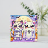 Cat Ghost und Cat Mummy Einladung (Stehend Vorderseite)